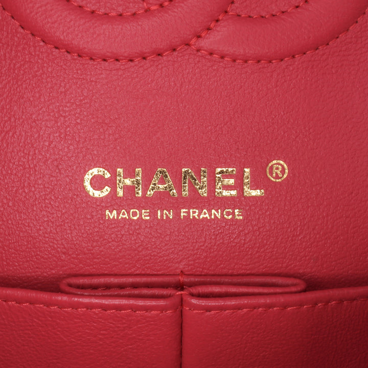 Medium Classic Chevron Lambskin Double Flap Red - Gaby Paris