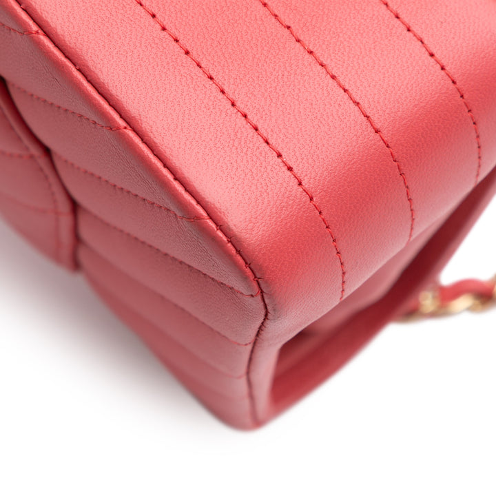 Medium Classic Chevron Lambskin Double Flap Red - Gaby Paris