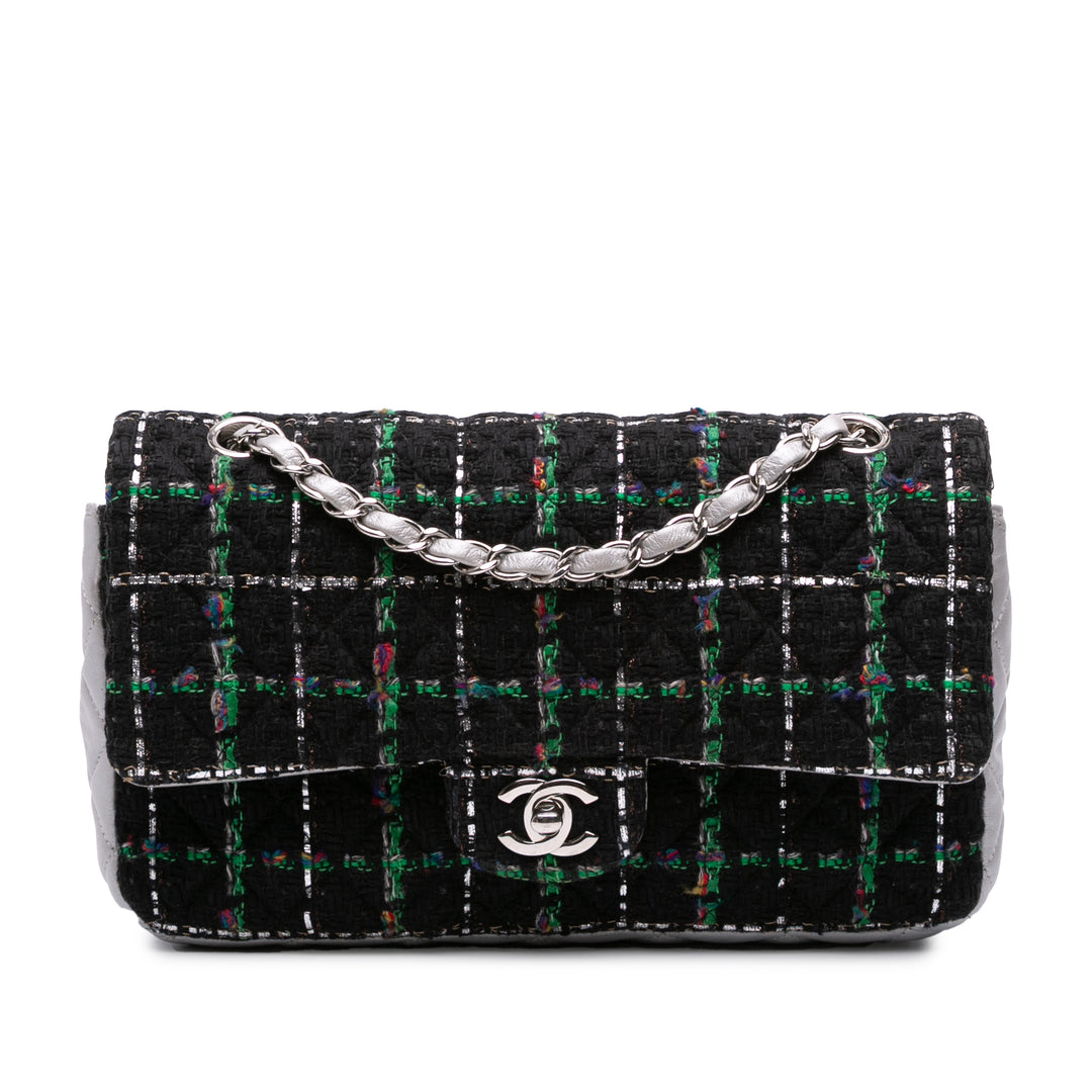 Chanel Sac porté épaule Classic Matelassé et Métallisé Double rabat Tweed Moyen Noir – vue principale – GABY PARIS