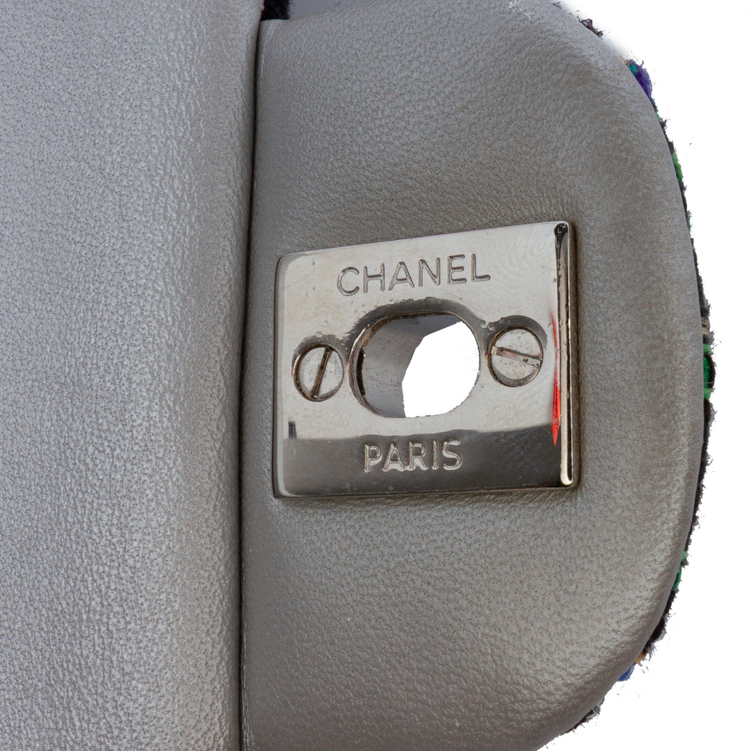 Chanel Medium Classic Quilted Tweed and Métallisé Cuir d’agneau Double rabat Noir
