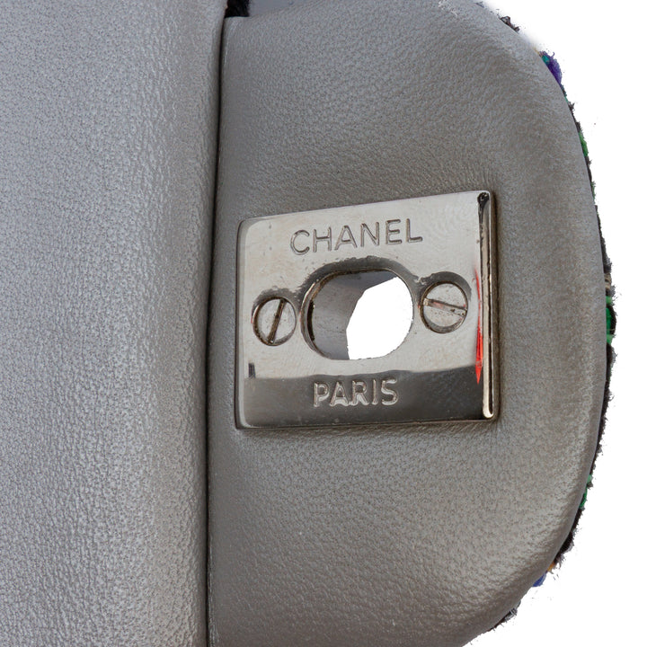 Chanel Medium Classic Quilted Tweed and Métallisé Cuir d’agneau Double rabat Noir