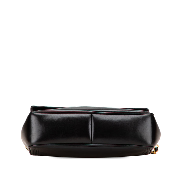 CC Quilted Lambskin Tassel Stitched Flap Crossbody Black - Gaby Paris