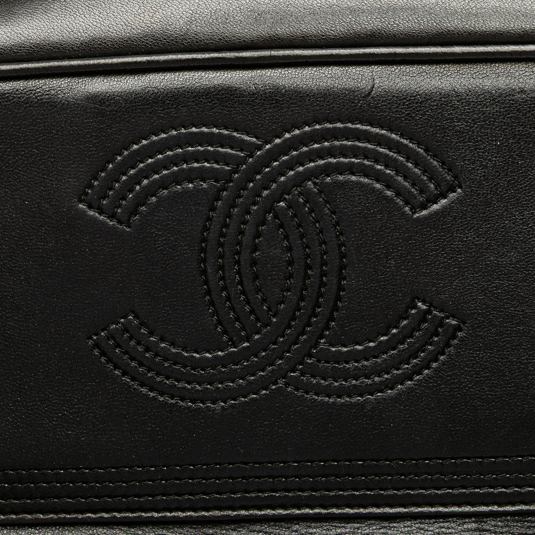 CC Quilted Lambskin Tassel Stitched Flap Crossbody Black - Gaby Paris