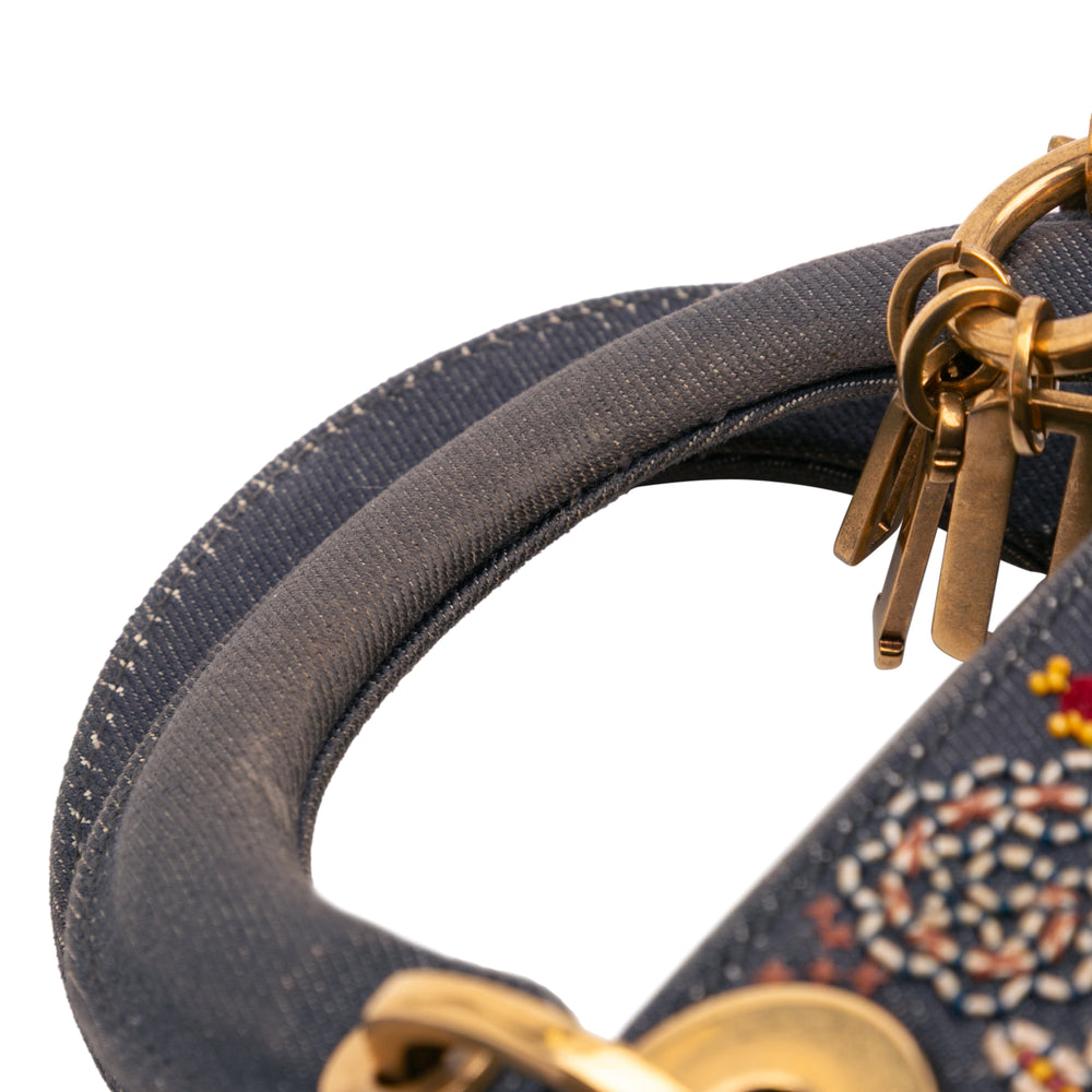 Mini Denim Embroidered Lady Dior Blue - Gaby Paris