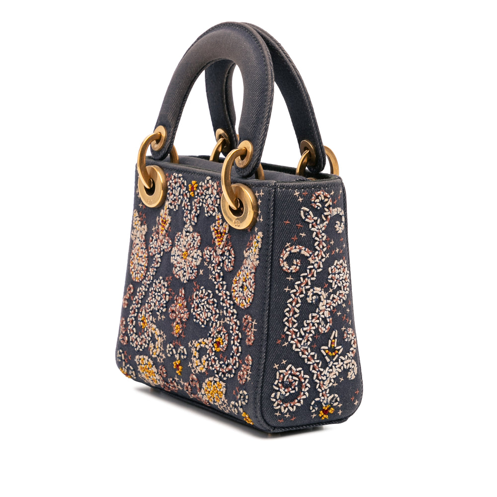 Mini Denim Embroidered Lady Dior Blue - Gaby Paris