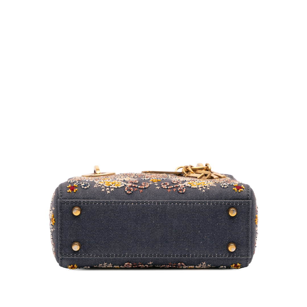 Mini Denim Embroidered Lady Dior Blue - Gaby Paris