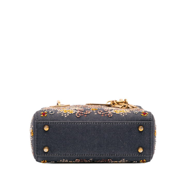 Mini Denim Embroidered Lady Dior Blue - Gaby Paris