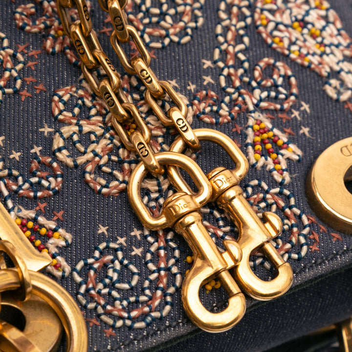Mini Denim Embroidered Lady Dior Blue - Gaby Paris