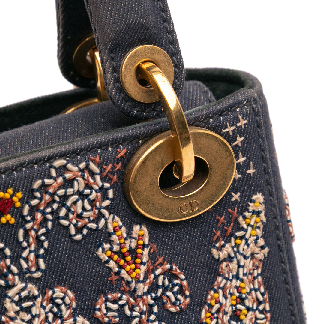 Mini Denim Embroidered Lady Dior Blue - Gaby Paris