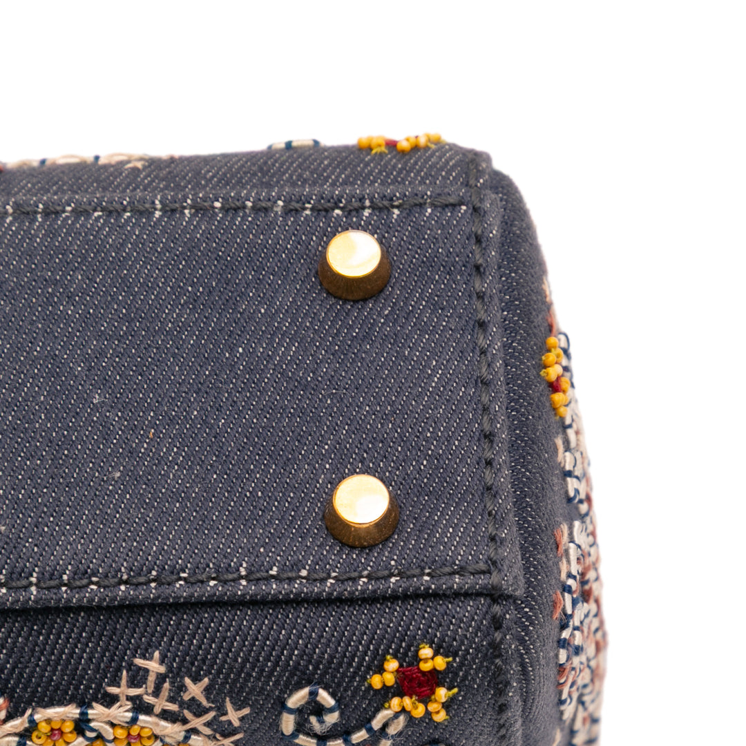 Mini Denim Embroidered Lady Dior Blue - Gaby Paris