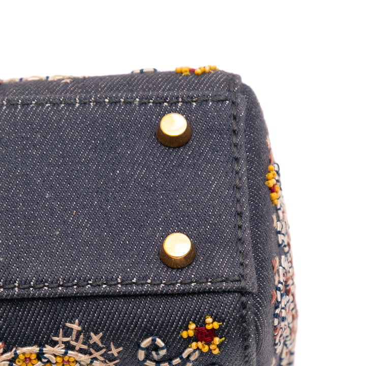 Mini Denim Embroidered Lady Dior Blue - Gaby Paris