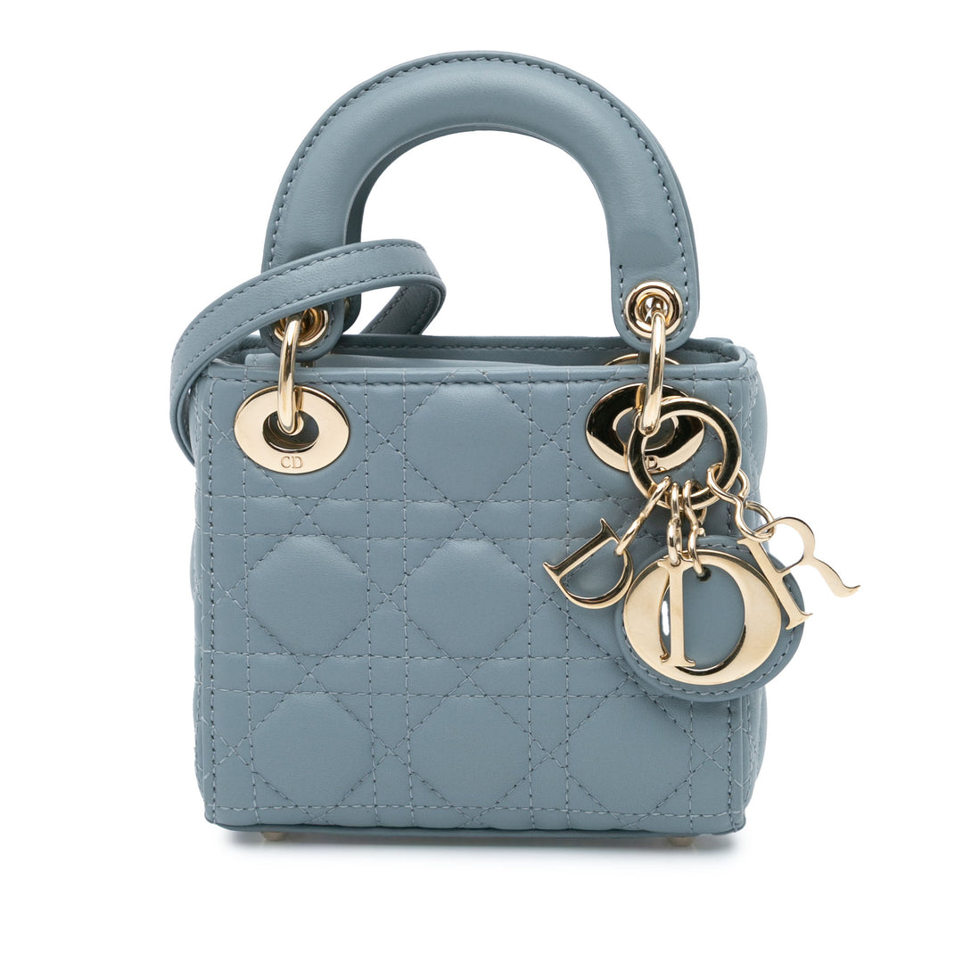 Micro Lambskin Cannage Lady Dior Blue - Gaby Paris