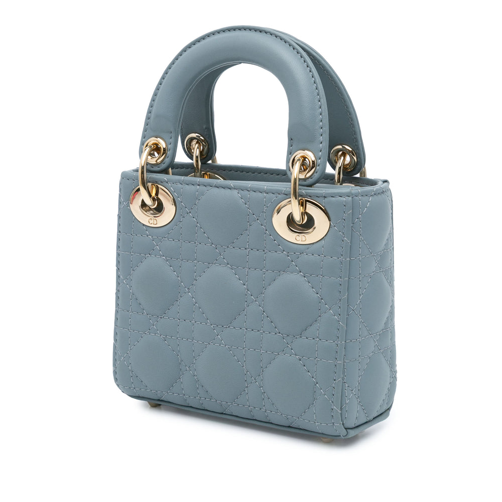 Micro Lambskin Cannage Lady Dior Blue - Gaby Paris