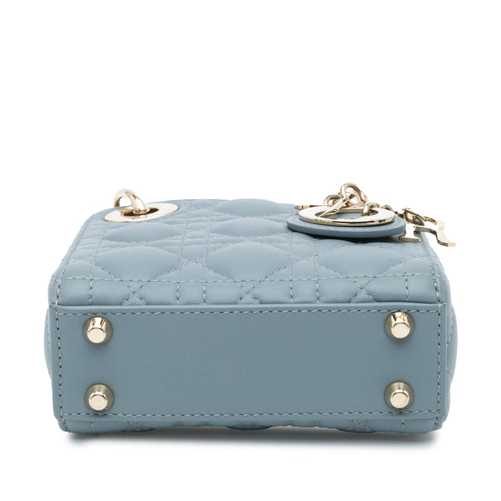 Micro Lambskin Cannage Lady Dior Blue - Gaby Paris