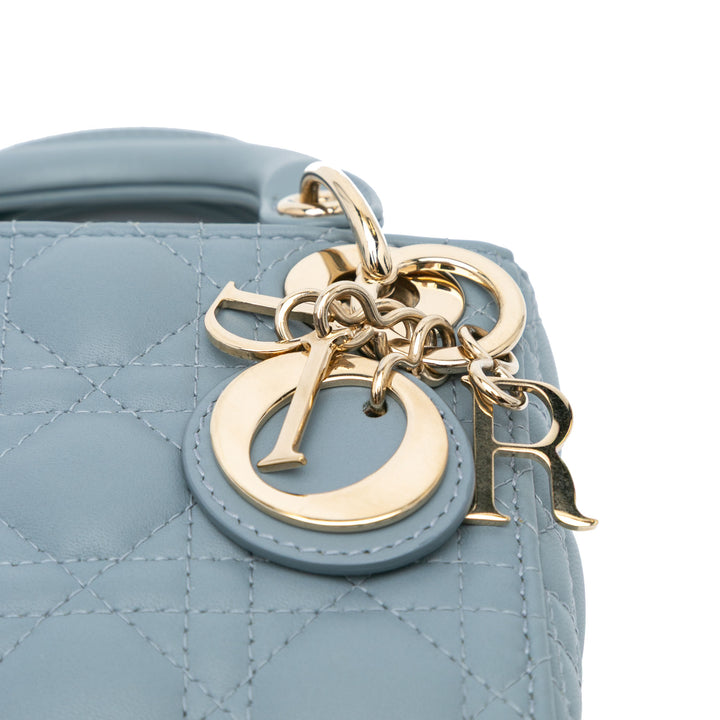 Micro Lambskin Cannage Lady Dior Blue - Gaby Paris