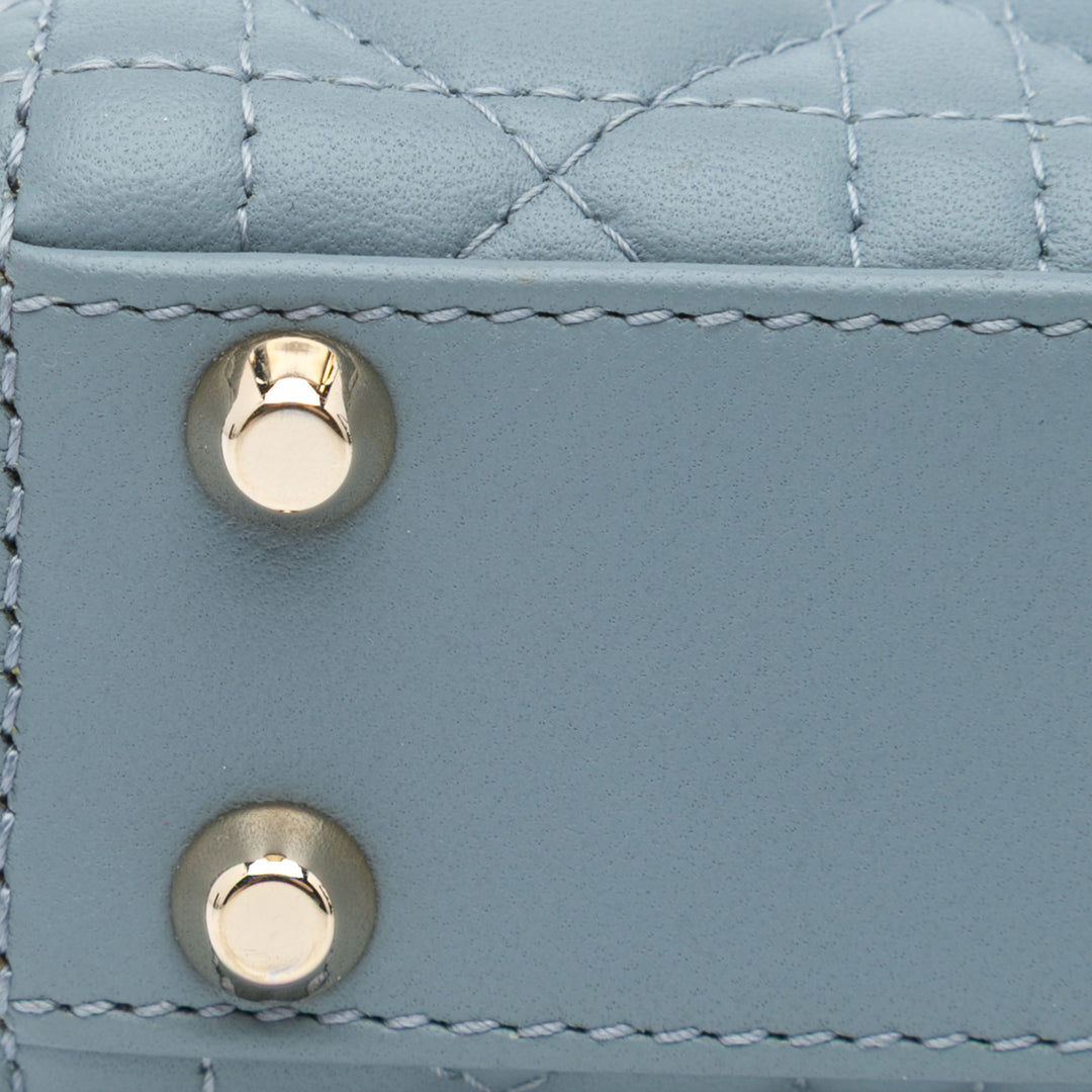 Micro Lambskin Cannage Lady Dior Blue - Gaby Paris