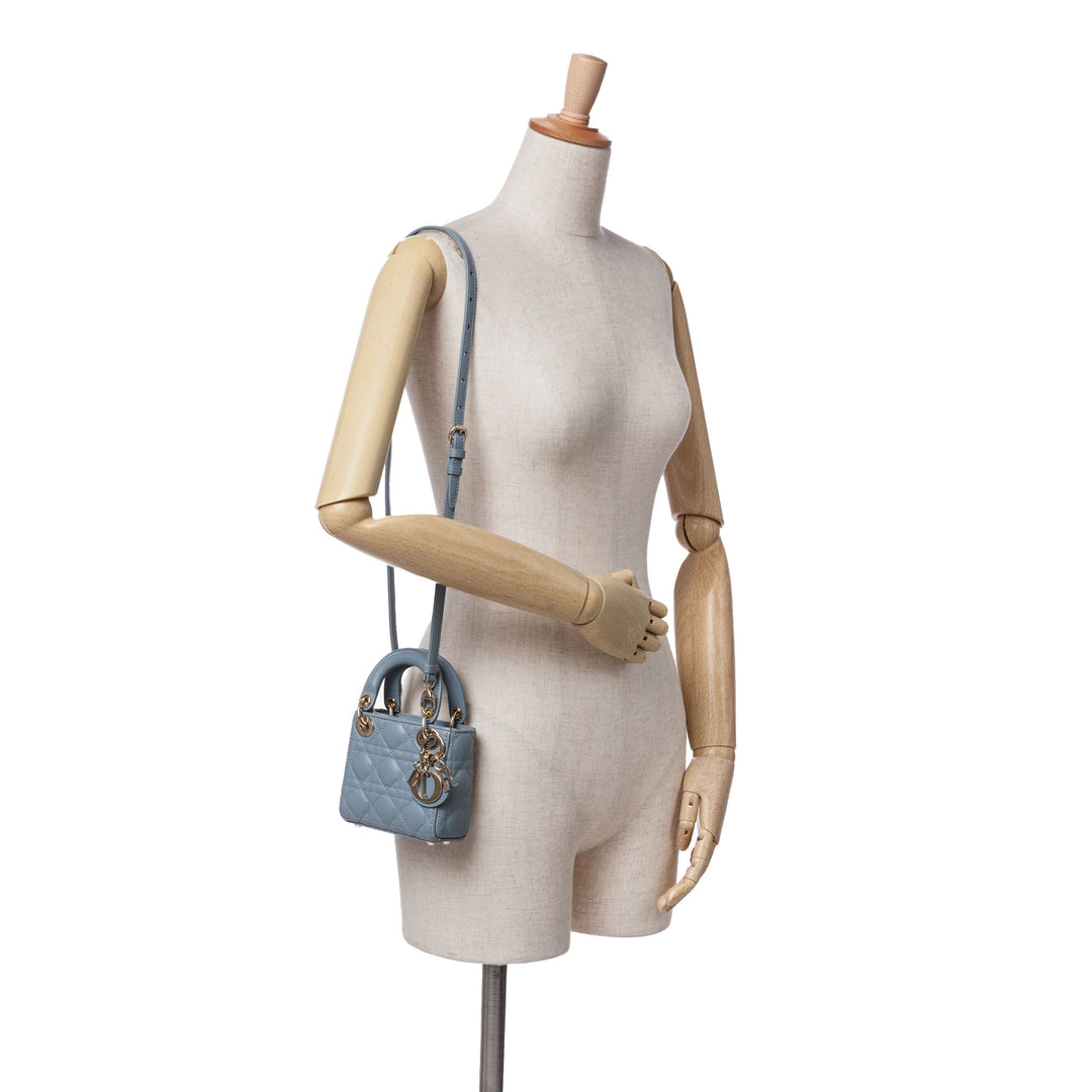 Micro Lambskin Cannage Lady Dior Blue - Gaby Paris