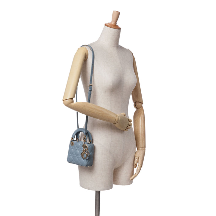 Micro Lambskin Cannage Lady Dior Blue - Gaby Paris
