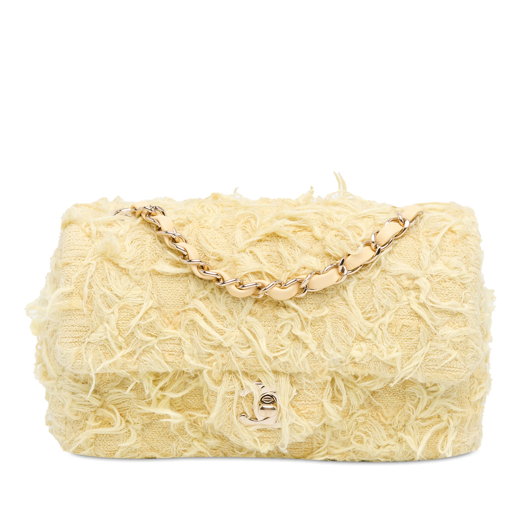 Mini Rectangular Classic Tweed Fringed Single Flap Yellow - Gaby Paris
