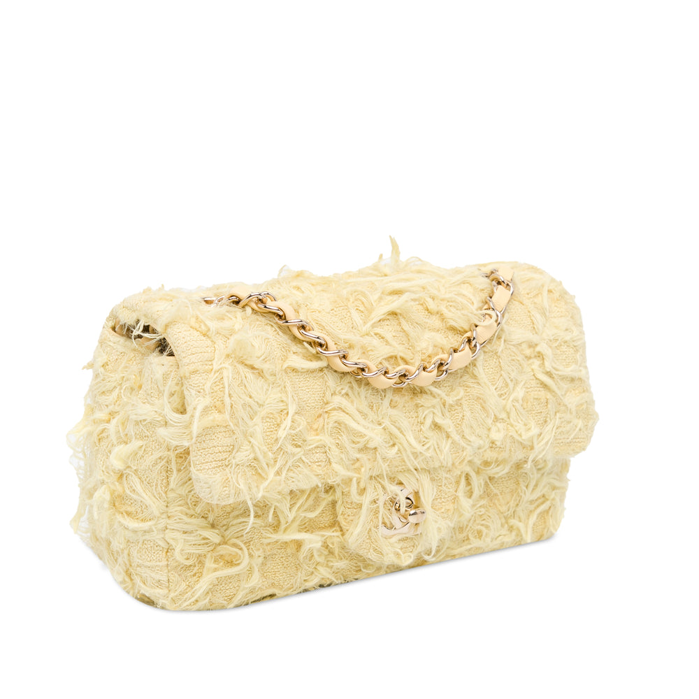 Mini Rectangular Classic Tweed Fringed Single Flap Yellow - Gaby Paris