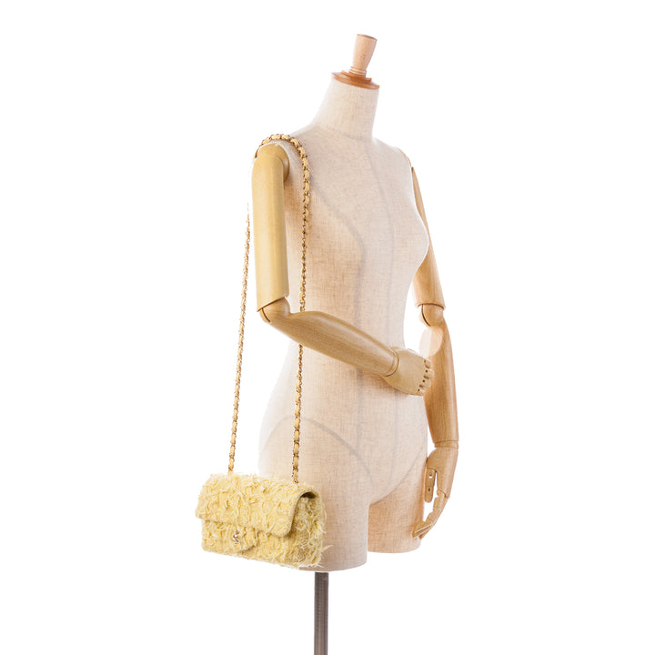 Mini Rectangular Classic Tweed Fringed Single Flap Yellow - Gaby Paris