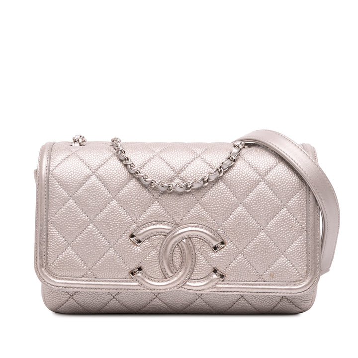 Chanel Small Métallisé Caviar CC Filigree Flap Argenté