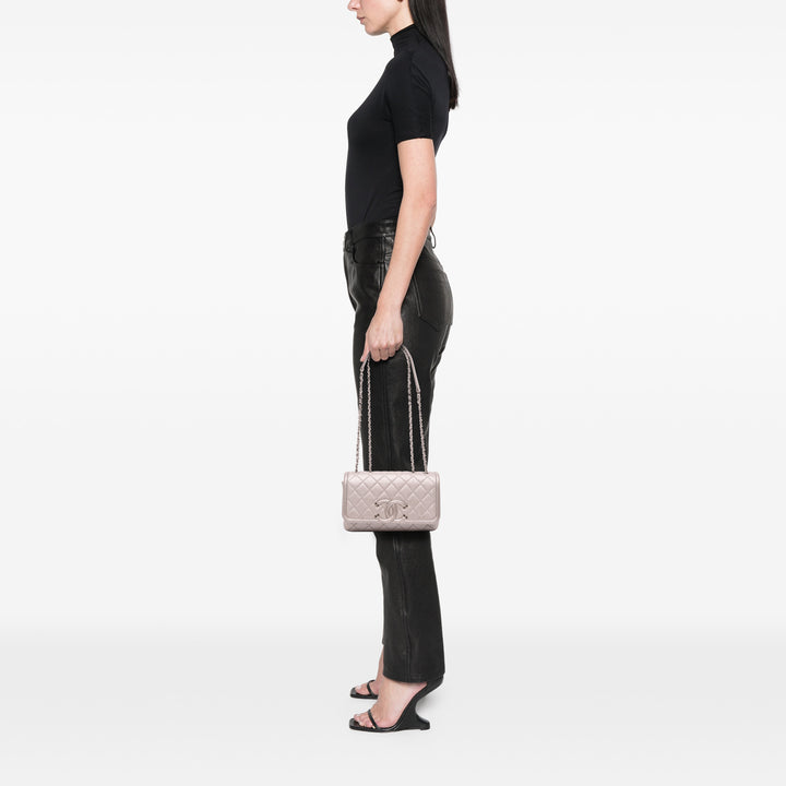 Chanel Small Métallisé Caviar CC Filigree Flap Argenté