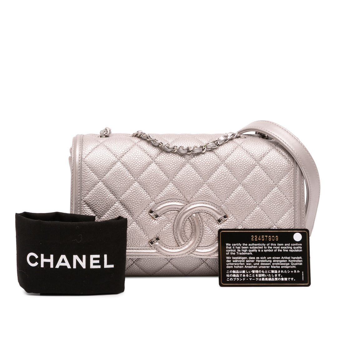Chanel Small Métallisé Caviar CC Filigree Flap Argenté