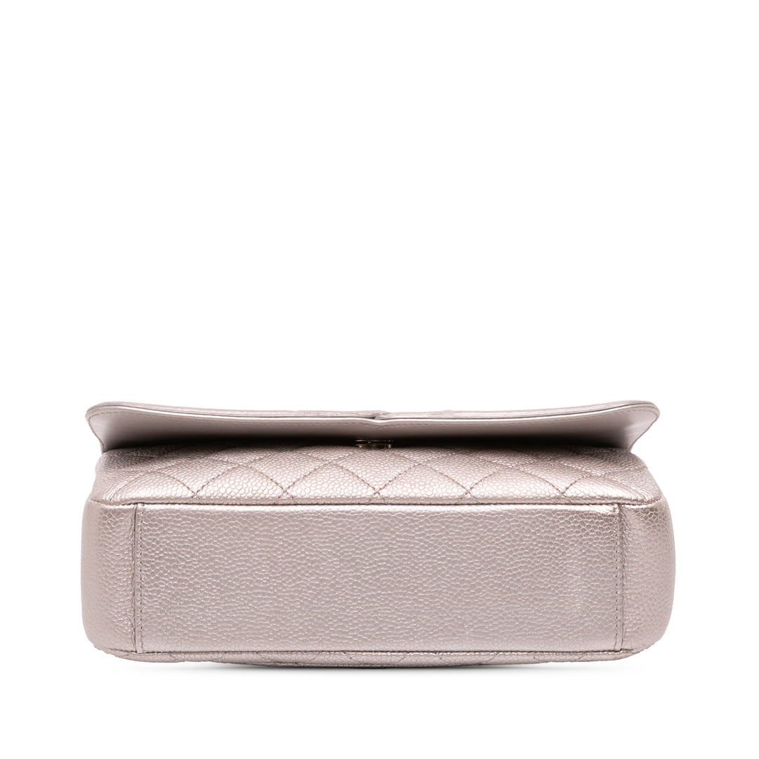 Chanel Small Métallisé Caviar CC Filigree Flap Argenté