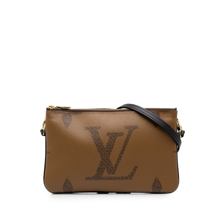 Louis Vuitton Pochette Giant Reverse Double Zippé Monogram Marron – vue principale – GABY PARIS