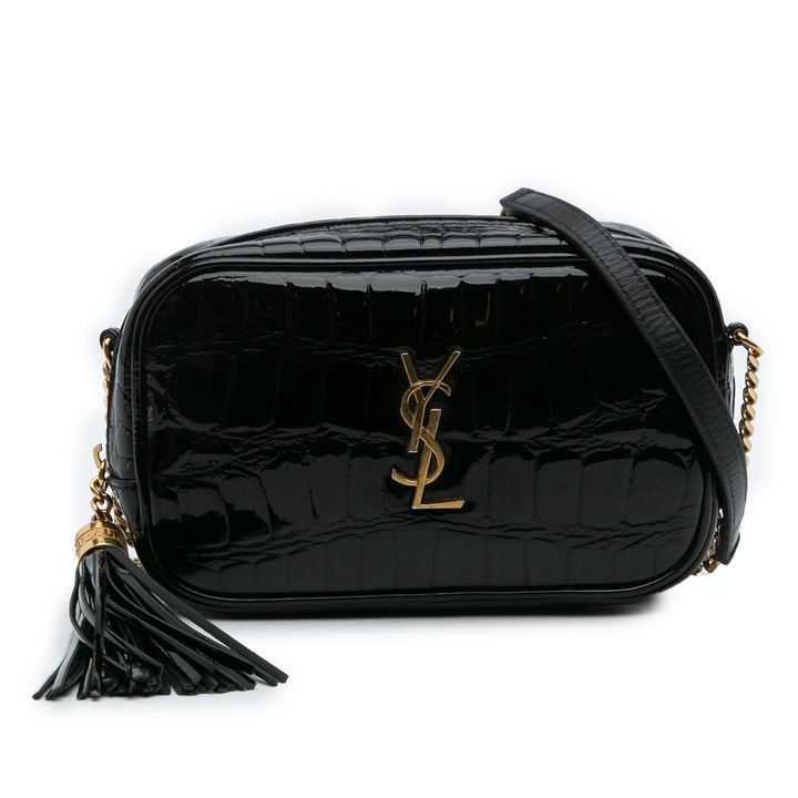Saint Laurent Mini Croc Embossed Cuir verni Monogram Lou Sac caméra Noir – GABY PARIS Authentique