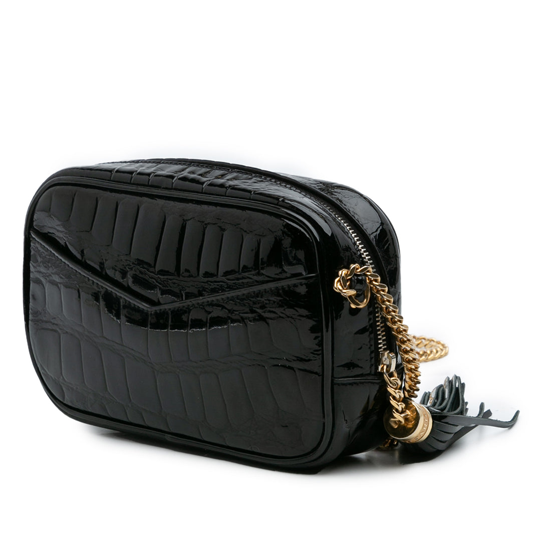 Saint Laurent Mini Croc Embossed Cuir verni Monogram Lou Sac caméra Noir – GABY PARIS Authentique
