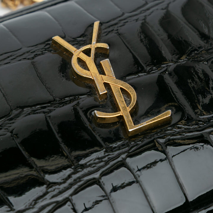 Saint Laurent Mini Croc Embossed Cuir verni Monogram Lou Sac caméra Noir – GABY PARIS Authentique