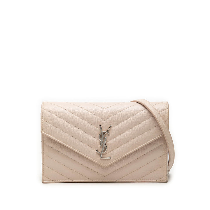 Saint Laurent Grain De Poudre Chevron Cassandre Envelope Chain Portefeuille