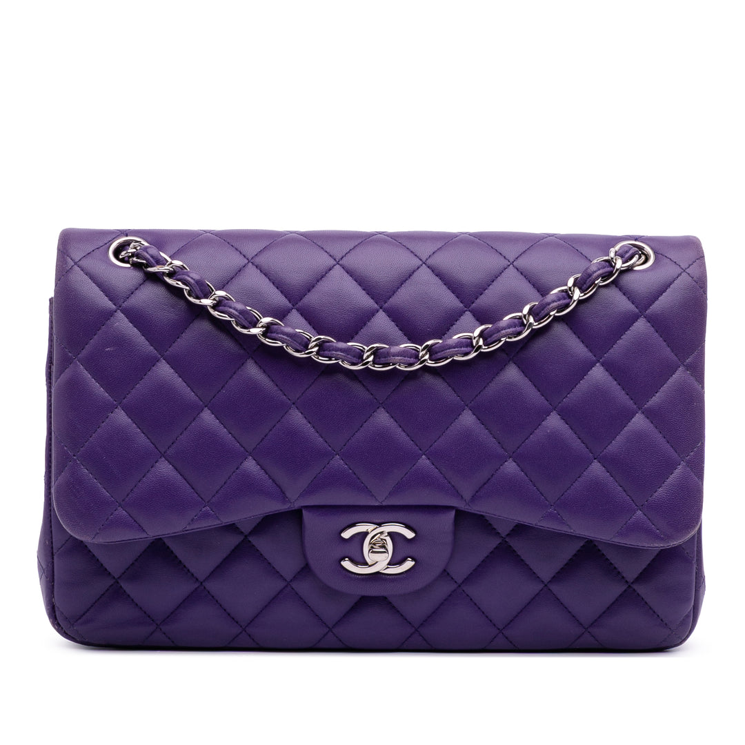 Jumbo Classic Lambskin Double Flap Purple - Gaby Paris