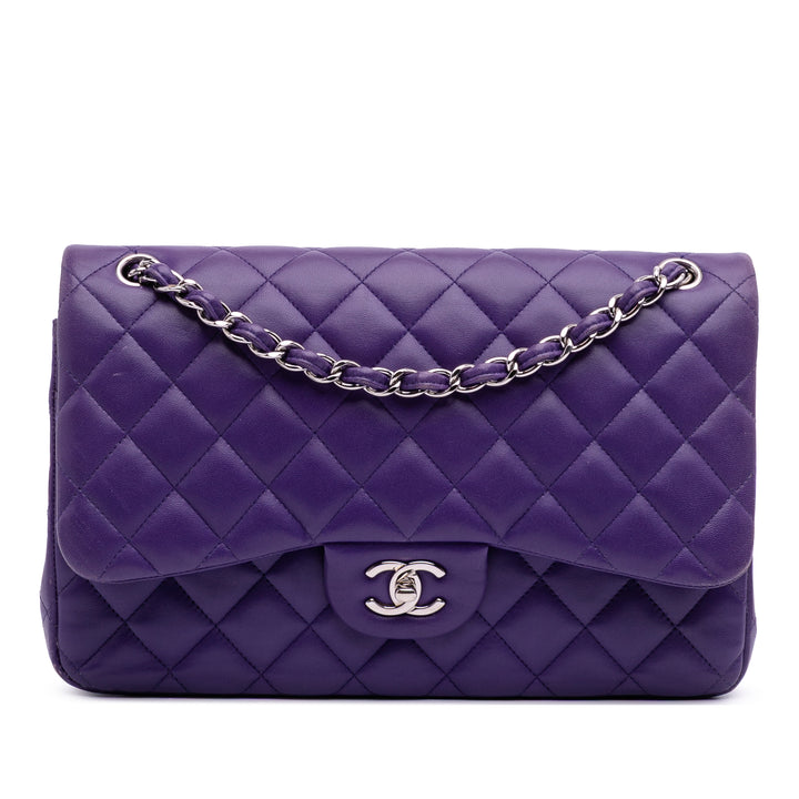 Jumbo Classic Lambskin Double Flap Purple - Gaby Paris