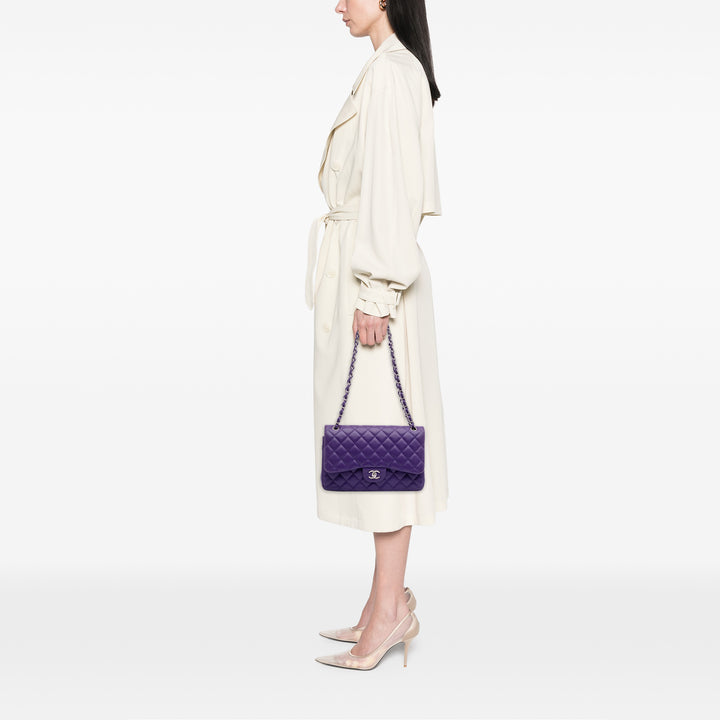 Jumbo Classic Lambskin Double Flap Purple - Gaby Paris