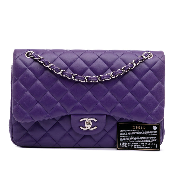 Jumbo Classic Lambskin Double Flap Purple - Gaby Paris