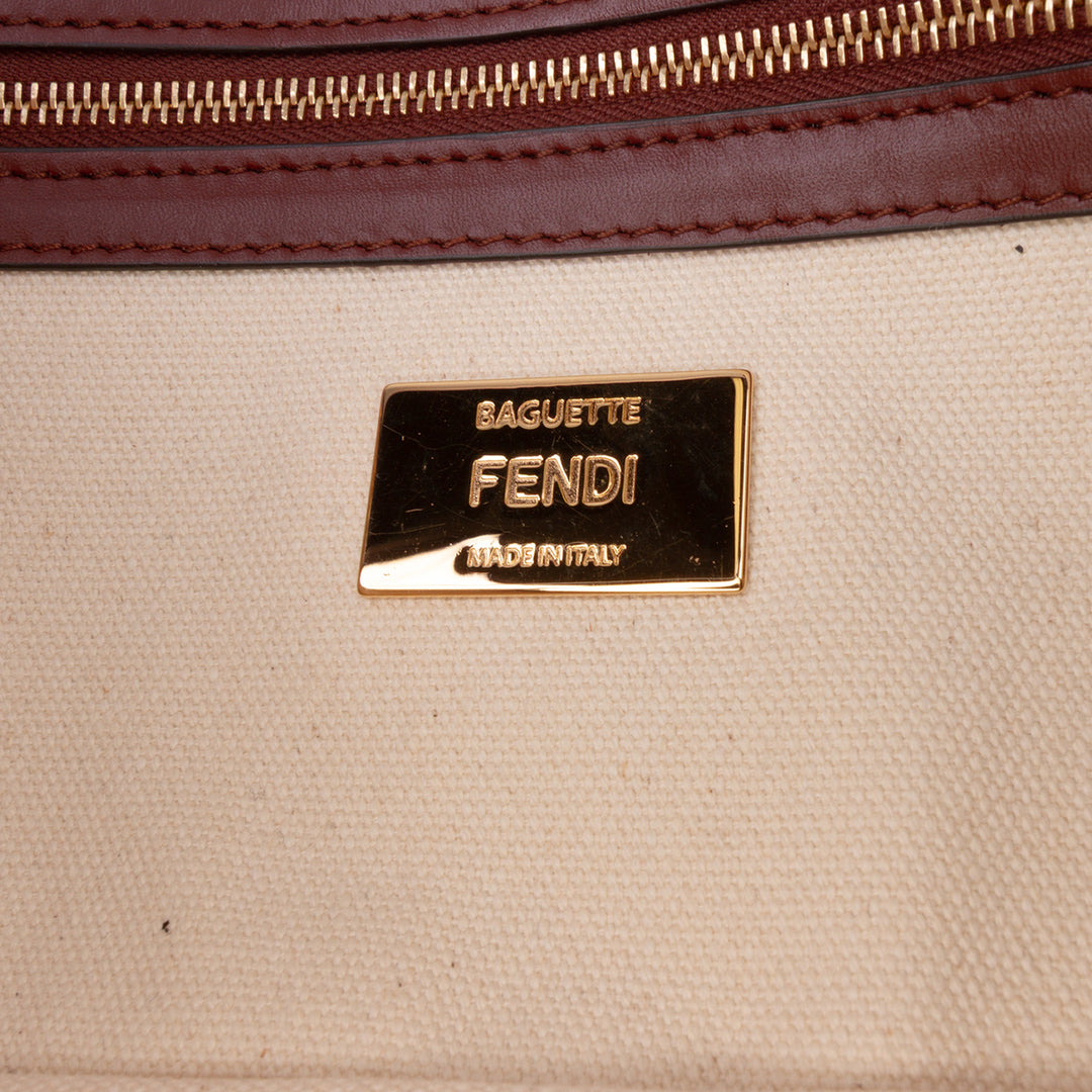 Fendi Zucca Embroidered Toile Baguette Sac cartable Marron