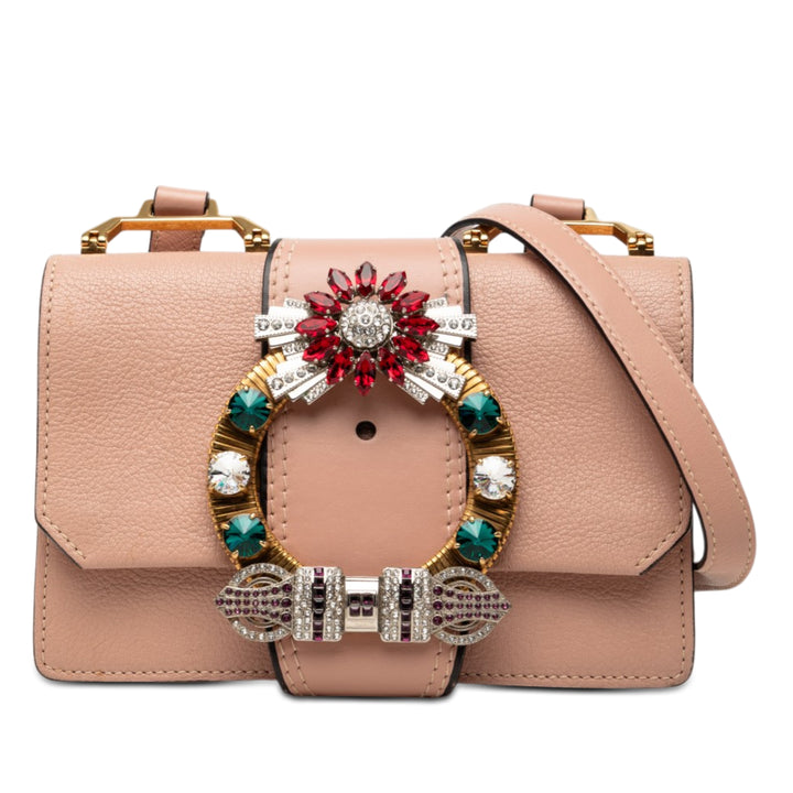 Miu Miu Madras Souple Veau Cristal Orné Sac Cuir de chèvre Rose – vue principale – GABY PARIS