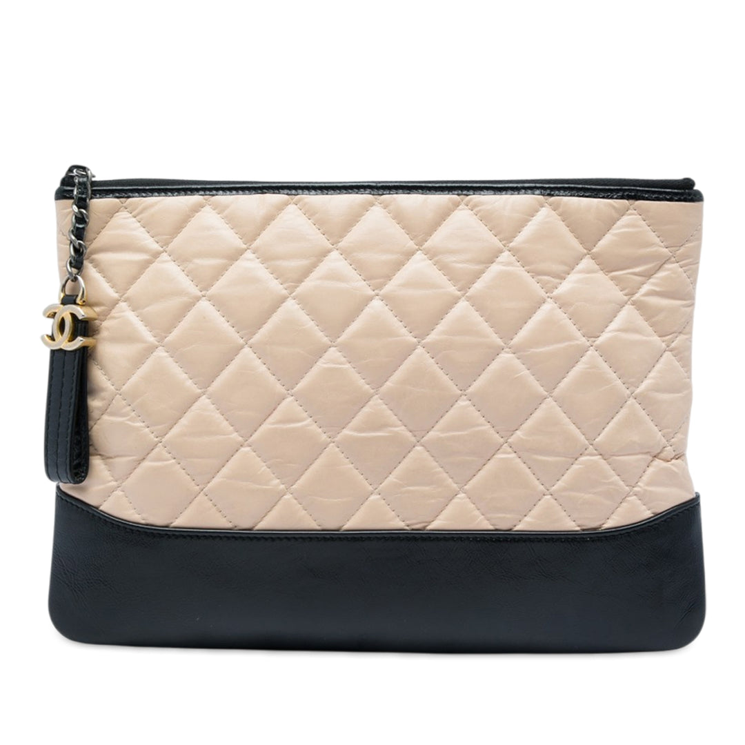 Bicolore Matelassé vieilli Gabrielle O Étui Pochette Moyen Cuir de veau Noir