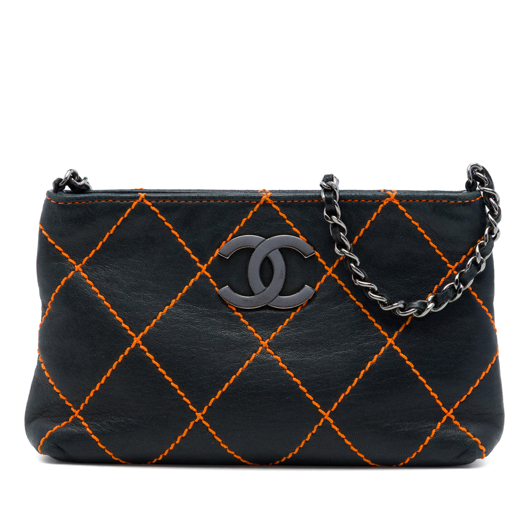 CC Wild Stitch Chaîne Pochette Cuir d'agneau Noir