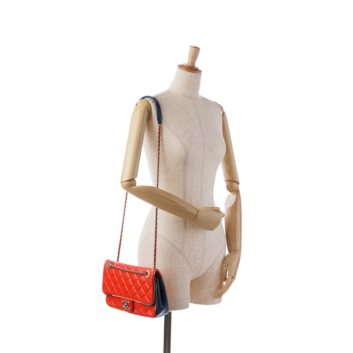 Medium Quilted Lambskin Cuba Color Flap Red - Gaby Paris