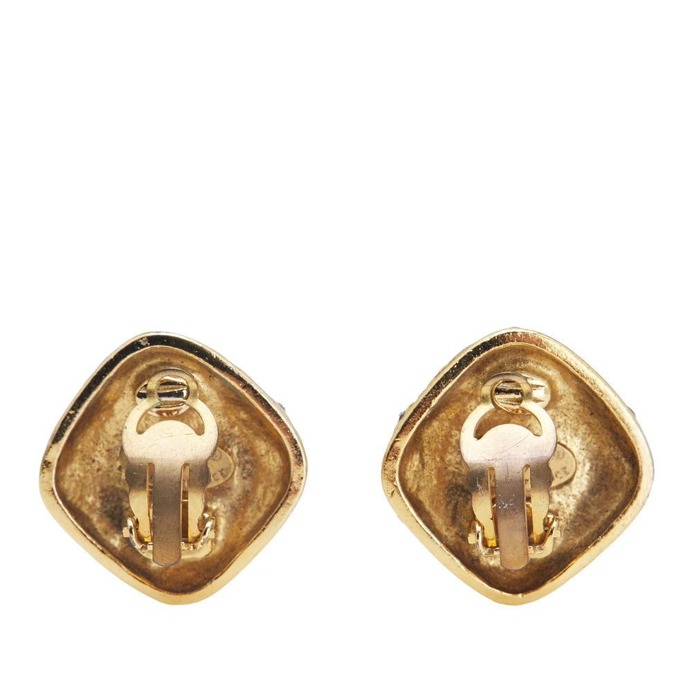 Gold Plated Quilted Diamond Crystal Clip On Earrings Gold - Gaby Paris