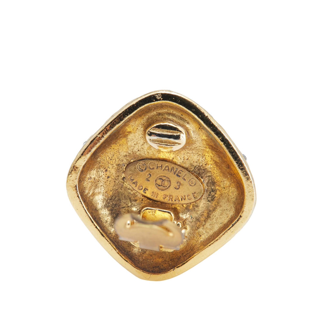 Gold Plated Quilted Diamond Crystal Clip On Earrings Gold - Gaby Paris