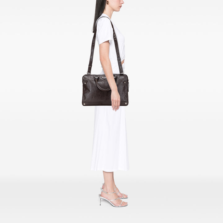Lambskin Leather Briefcase Brown - Gaby Paris