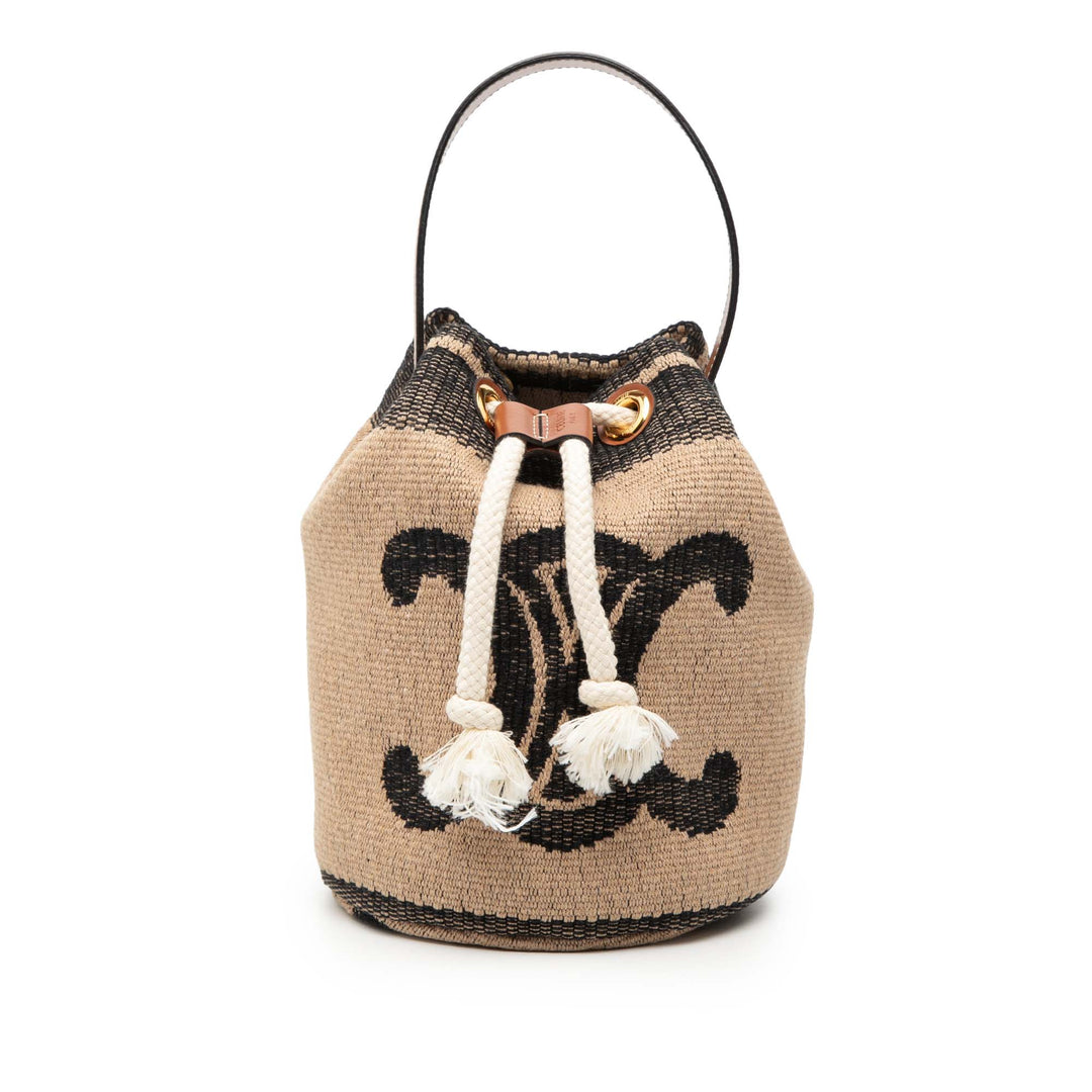 Celine Small Triomphe Raffia Drawstring Bucket Sac