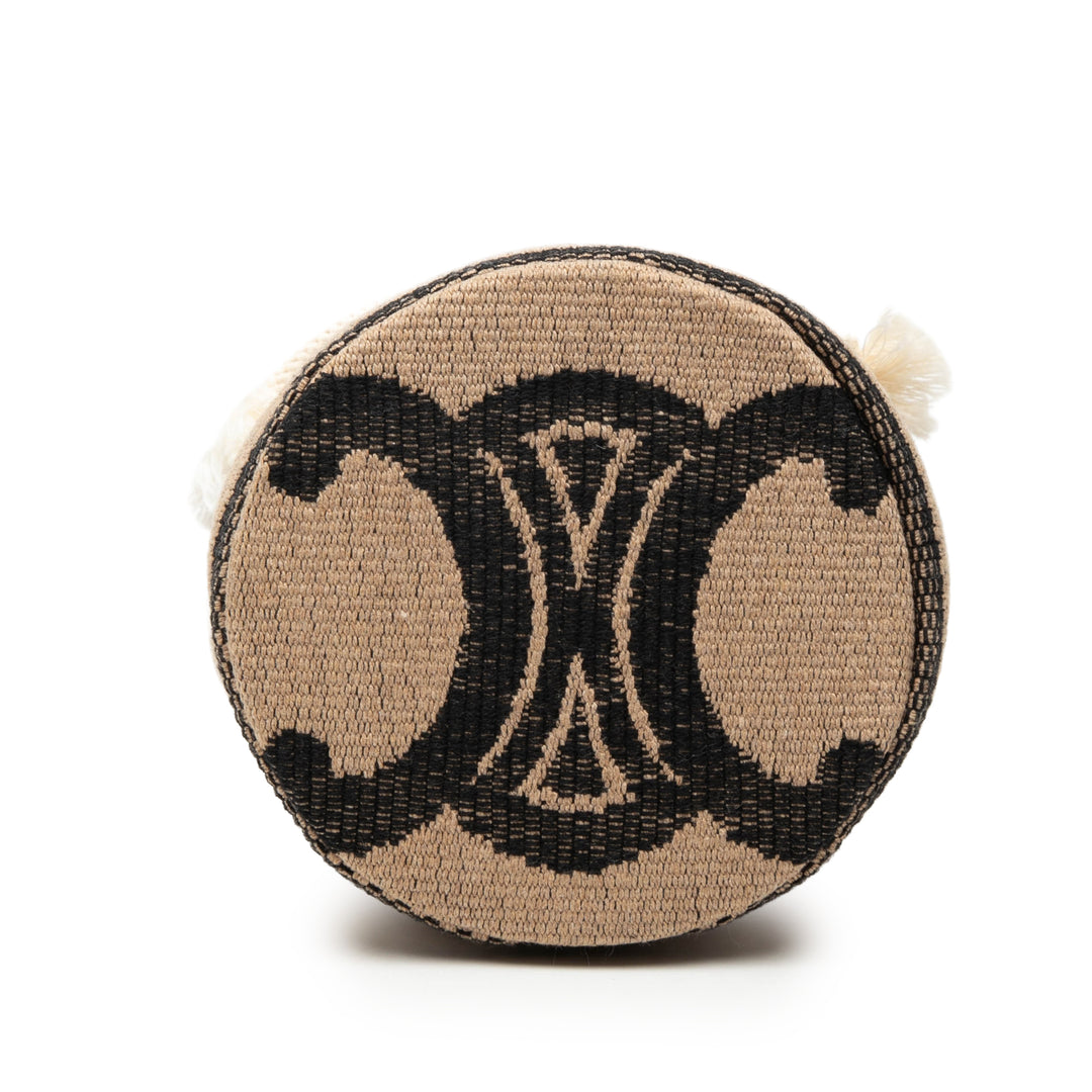 Celine Small Triomphe Raffia Drawstring Bucket Sac