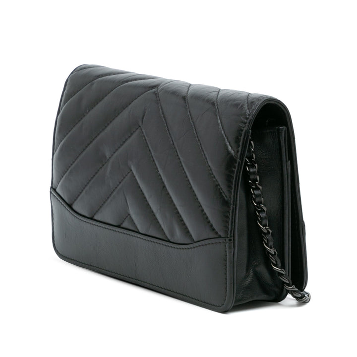 Chanel Chevron Aged Cuir de veau Gabrielle Wallet On Chain Noir – GABY PARIS Authentique