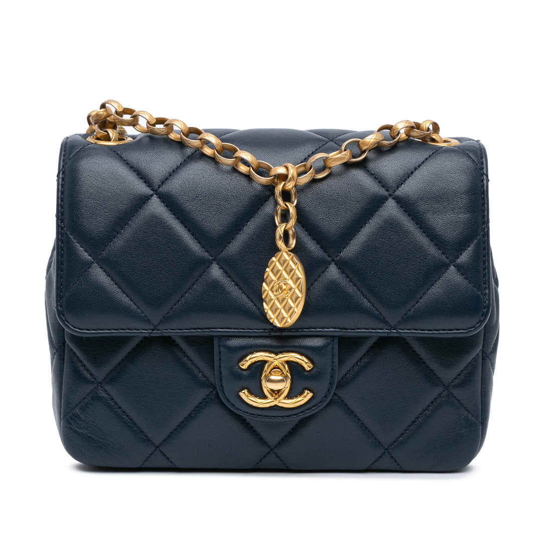 Mini Square CC Quilted Lambskin Flap Blue - Gaby Paris